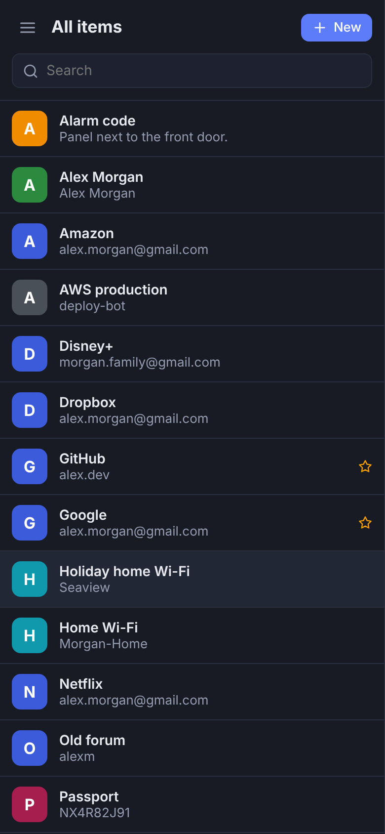 Screenshot of 2Secret: All items on a phone