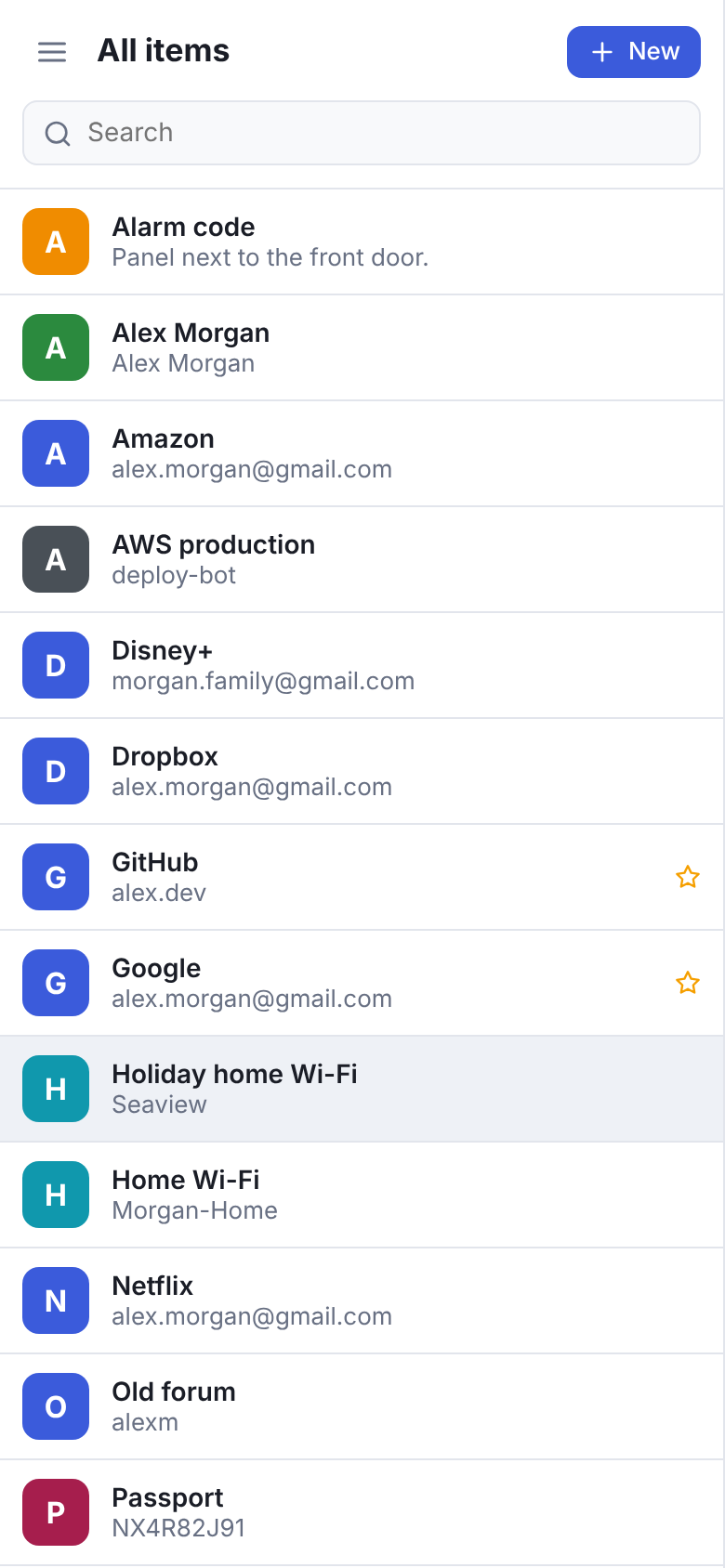 Screenshot of 2Secret: All items on a phone